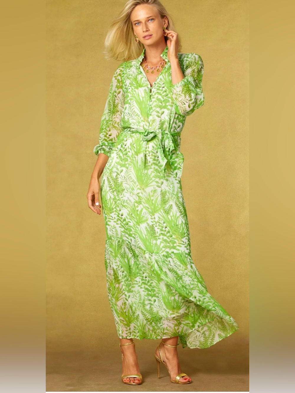NIC0BLUE BLYTHE CRINKLE CHIFFON DRESS IN DELICADE GREEN